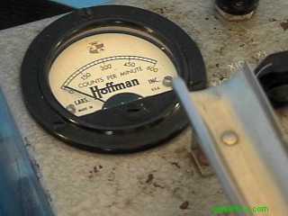 Close-up of the Hoffman prospecting geiger counter.